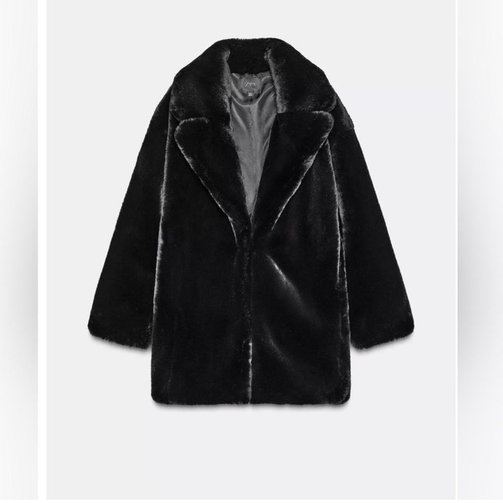 Zara Elegant Black Faux Fur Coat- NWT